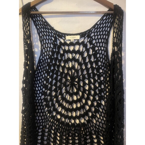 UMGEE Black Crochet Long Fringe Vest/Duster Goth Bohemian Whimsigoth  S - Picture 3 of 9